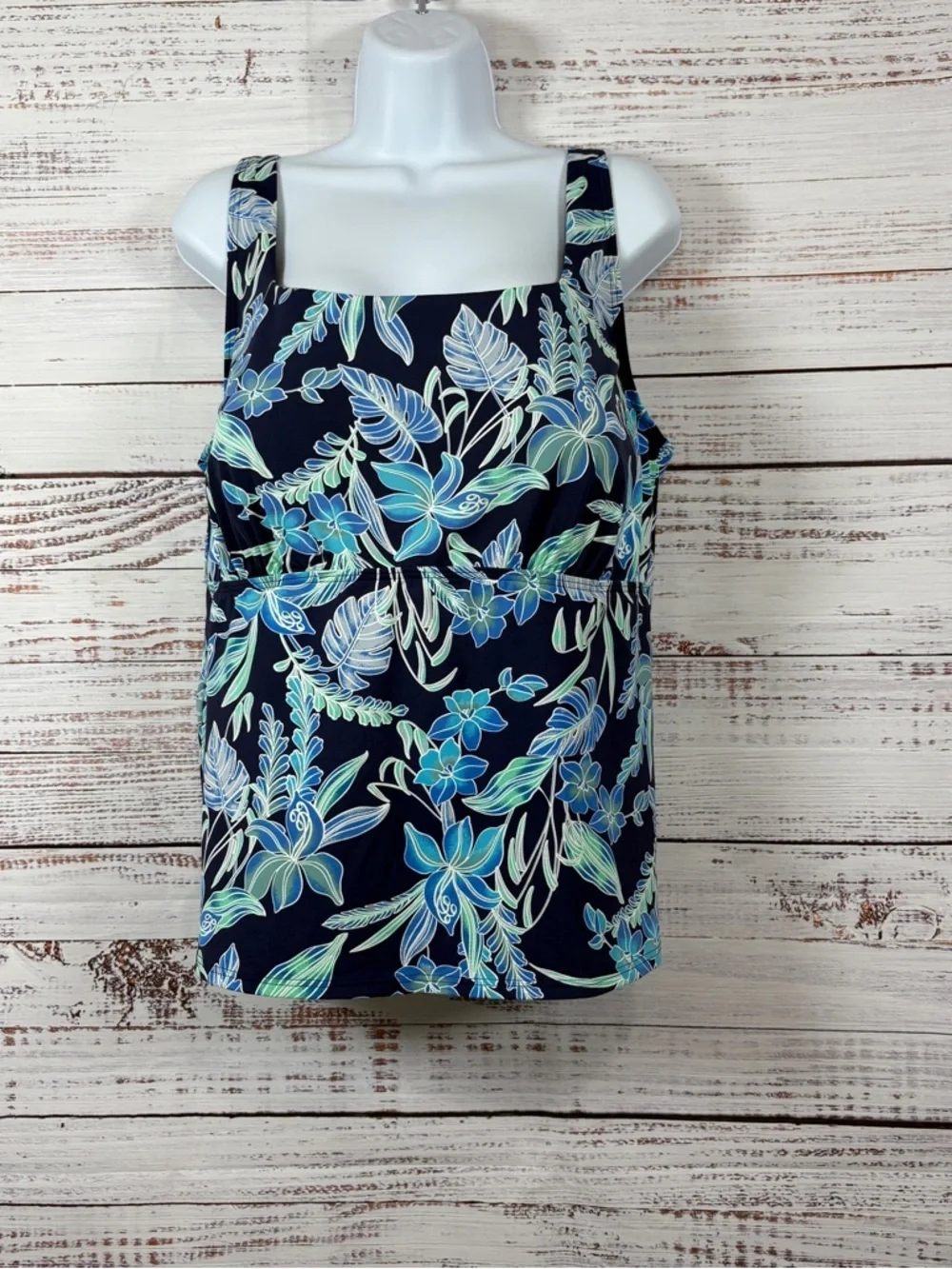 Lands End Navy Floral Underwire Tankini Swim Top